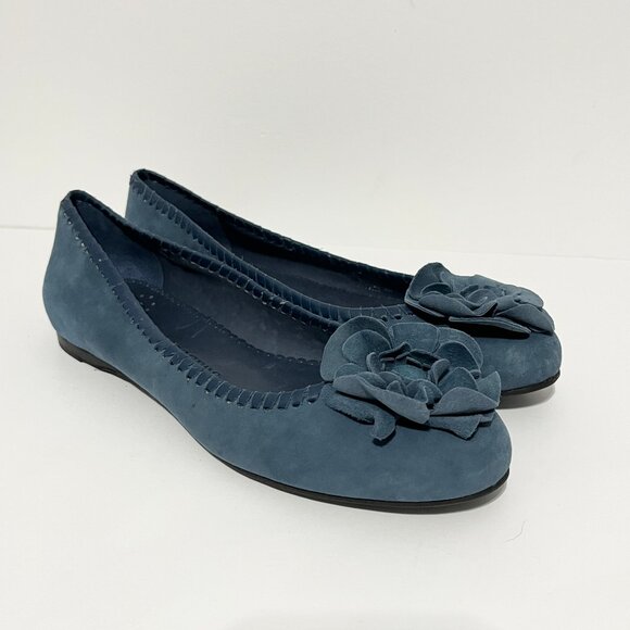 Jack Rogers Shoes - Jack Rogers Womens Suede Leather Ballet Flats Sz 9M Blue Rosette Preppy Feminine